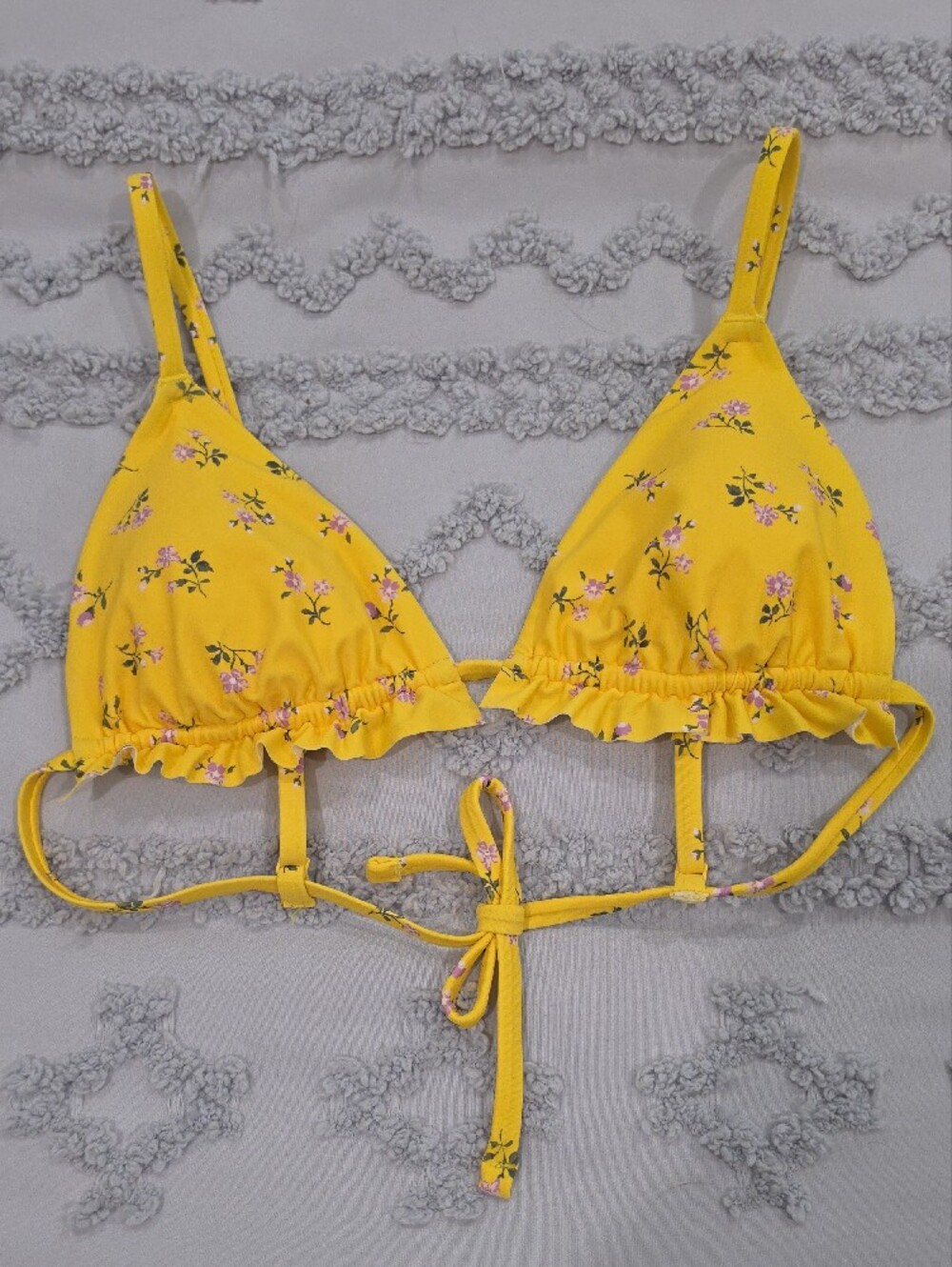 Aerie Bright Yellow Floral Ruffle Triangle Bikini Top